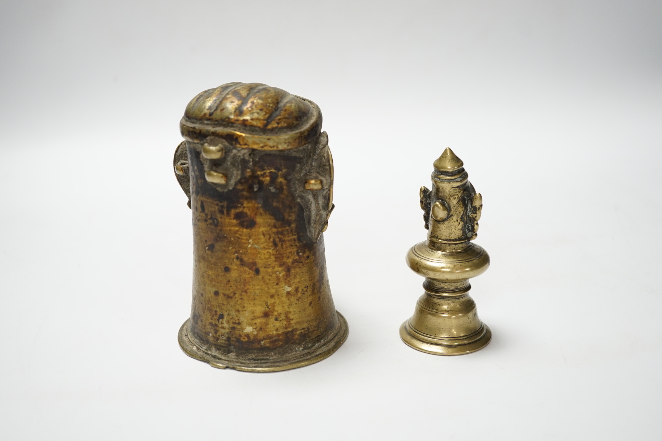 Two brass alloy Shiva Mukhalingam, Southern India, 16th-18th century